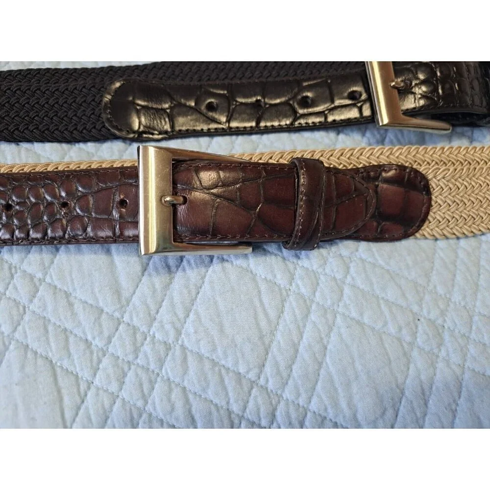 Unbranded Set of Two Men's Size 52 Woven Belts Beige w/Brown and Black w/ Black